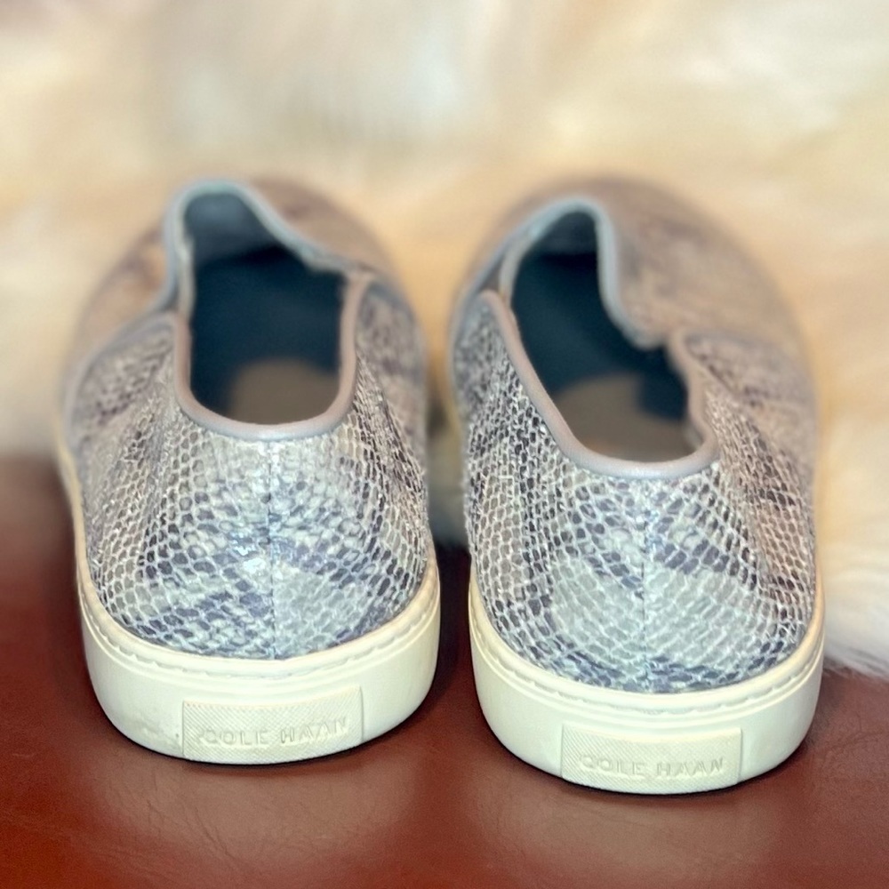 Cole Haan Silver and Gray Snakeskin Slip Ons - Picture 5 of 7
